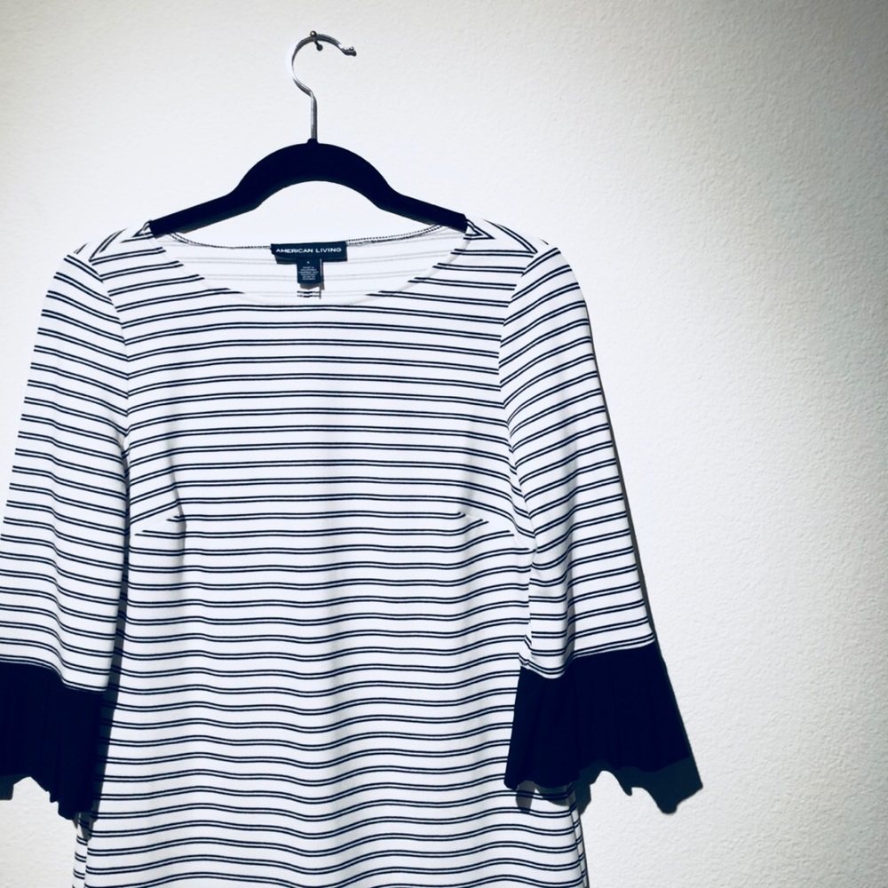 Black & White Tunic Dress w/ Pleated Trim